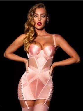 NWOT Honey Birdette Jerry Blush Pink Satin Bustier Mini Dress sz 32DD